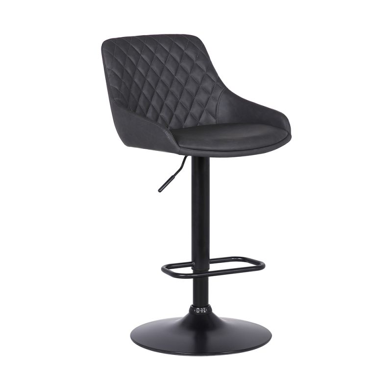 Armen Living - Anibal Adjustable Height Swivel Grey Faux Leather and Black Metal Bar Stool - LCANSWBABLGR