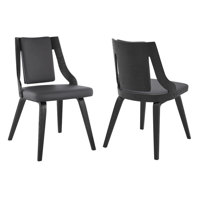 Armen Living - Aniston Gray Faux Leather and Black Wood Dining Chairs (Set of 2) - LCANSIBLGR
