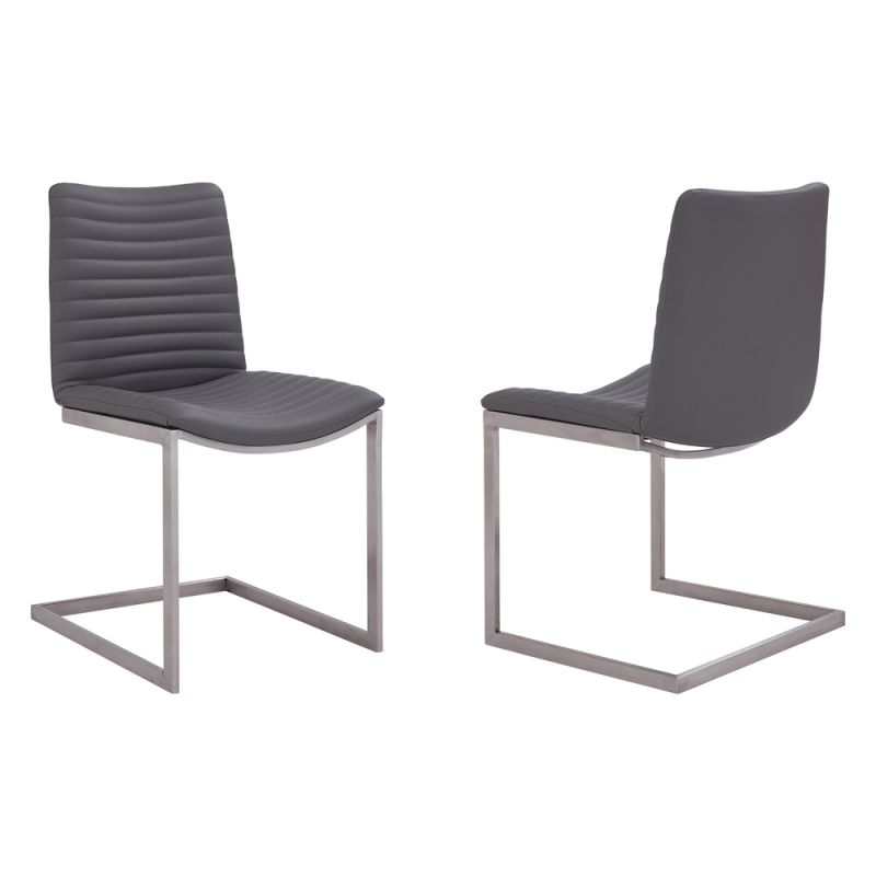 Armen Living - April Contemporary Dining Chair in Brushed Stainless Steel Finish and Gray Faux Leather (Set of 2) - LCAPSIBSGR