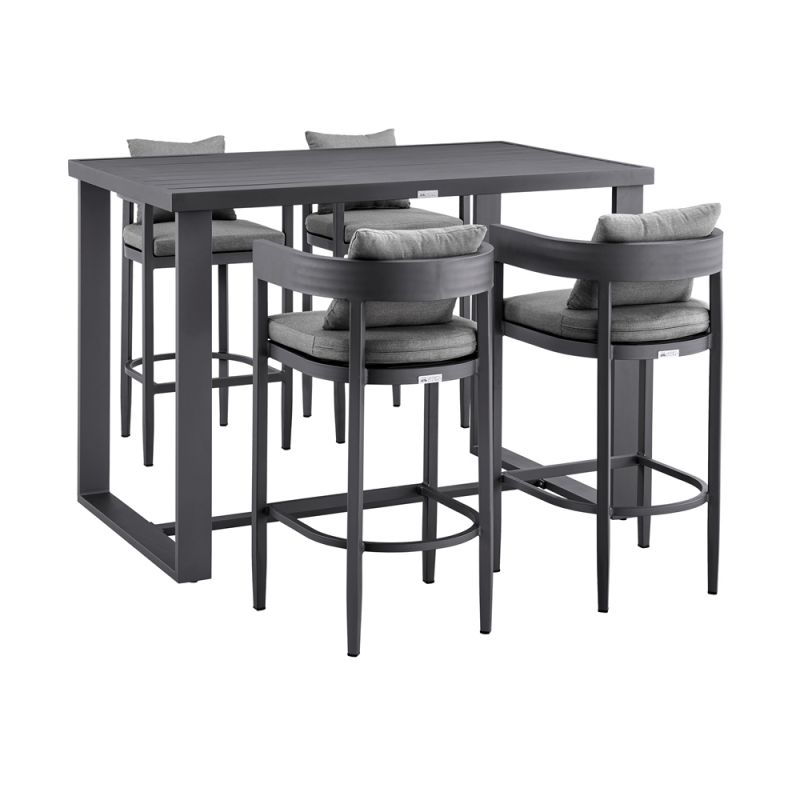 Armen Living - Argiope Outdoor Patio 5-Piece Bar Table Set in Aluminum with Grey Cushions - 840254333178