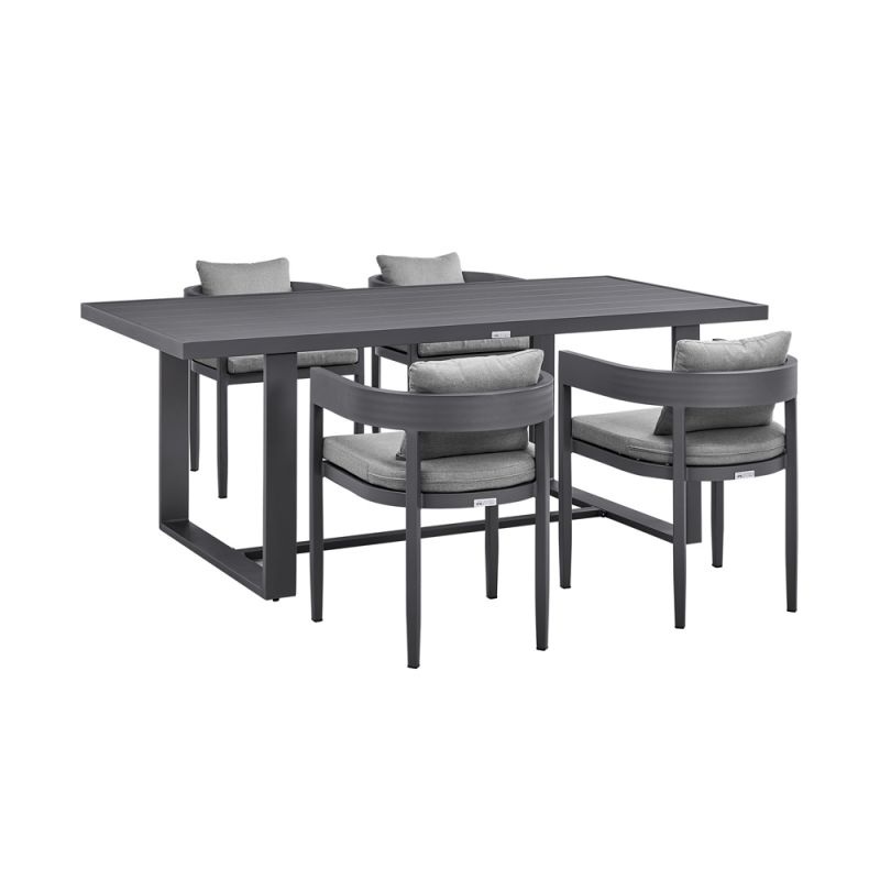 Armen Living - Argiope Outdoor Patio 5-Piece Dining Table Set in Aluminum with Grey Cushions - 840254333277