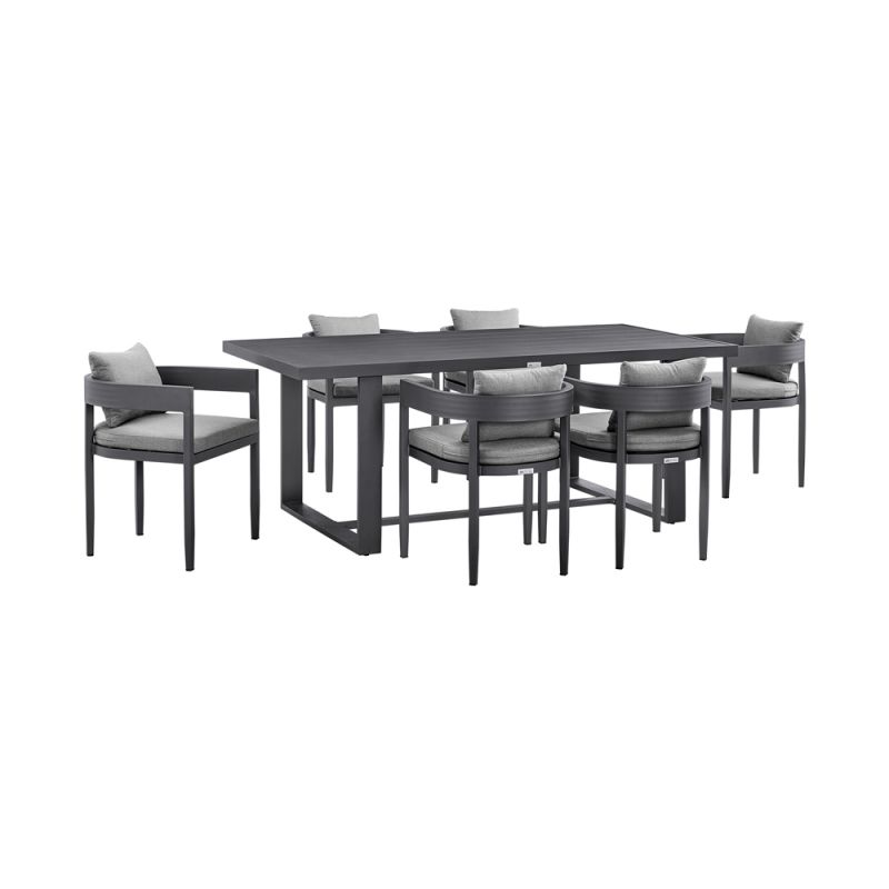 Armen Living - Argiope Outdoor Patio 7-Piece Dining Table Set in Aluminum with Grey Cushions - 840254333024