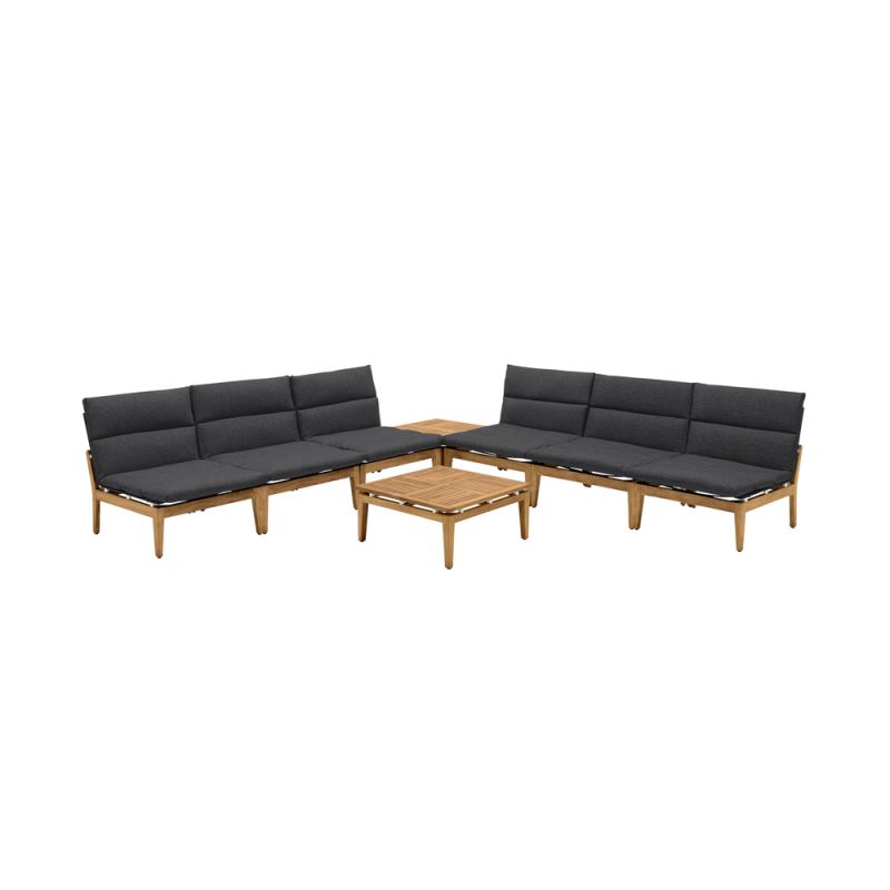 Armen Living - Arno Outdoor 8 Piece Teak Wood Seating Set in Charcoal Olefin - SETODARDK6A2B