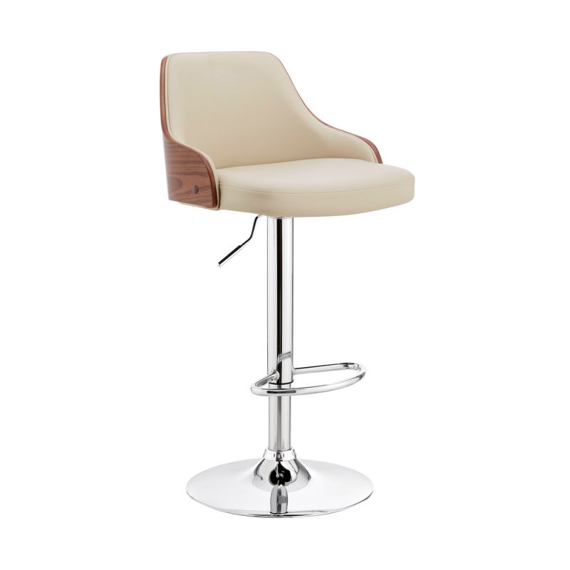 Armen Living - Asher Adjustable Cream Faux Leather and Chrome Finish Bar Stool - LCARBAWACR