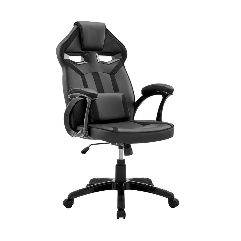 Armen Living - Aspect Adjustable Racing Gaming Chair in Black Faux Leather and Mesh with Lumbar Support Pillow - LCASGCBLK