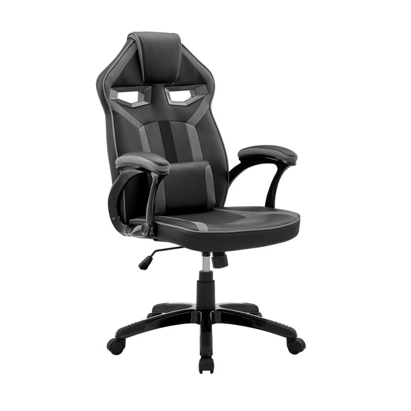 Armen Living - Aspect Adjustable Racing Gaming Chair in Black Faux Leather and Dark Grey Mesh with Lumbar Support Pillow - LCASGCGRYBLK