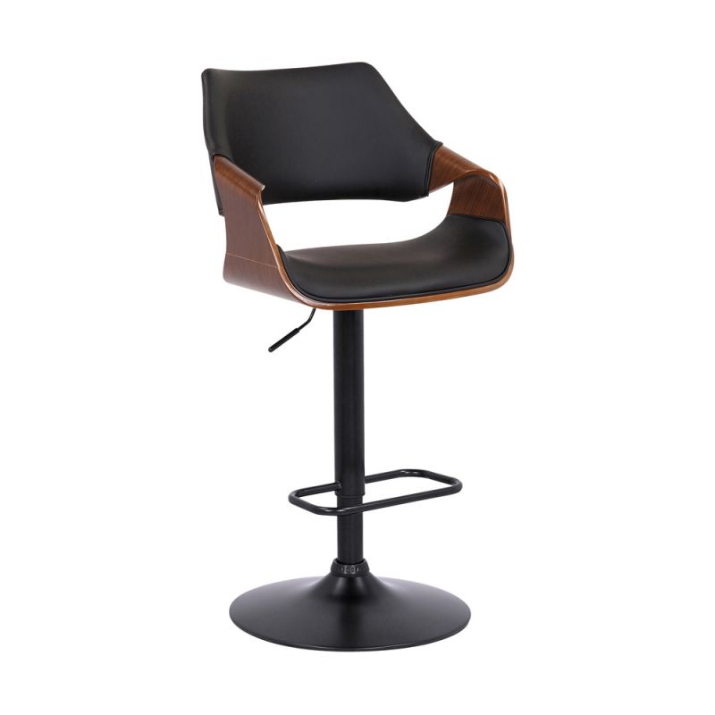 Armen Living - Aspen Adjustable Swivel Black Faux Leather and Walnut Wood Bar Stool with Black Base - LCASBAWABL