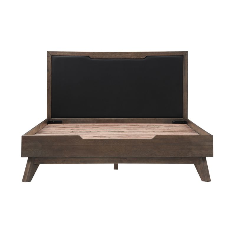 Armen Living - Astoria Queen Platform Bed Frame in Oak with Black Faux Leather  - LCAHBDDGQN