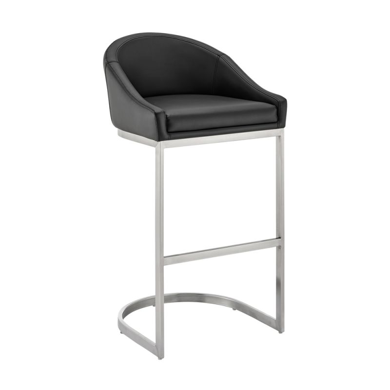 Armen Living - Atherik Bar Stool in Brushed Stainless Steel with Black Faux Leather - 840254335813