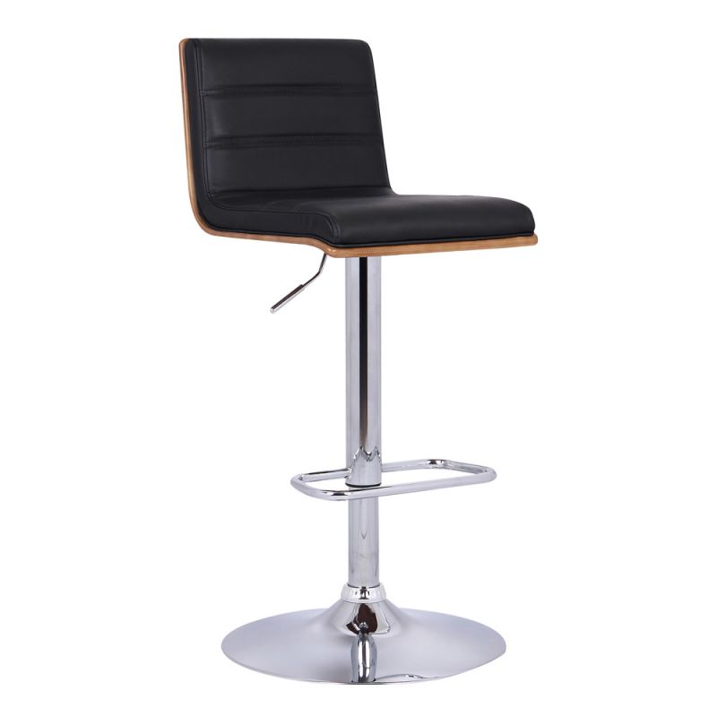 Armen Living - Aubrey Adjustable Height Swivel Black Faux Leather and Chrome Bar Stool with Walnut Wood - LCAUBAWABL