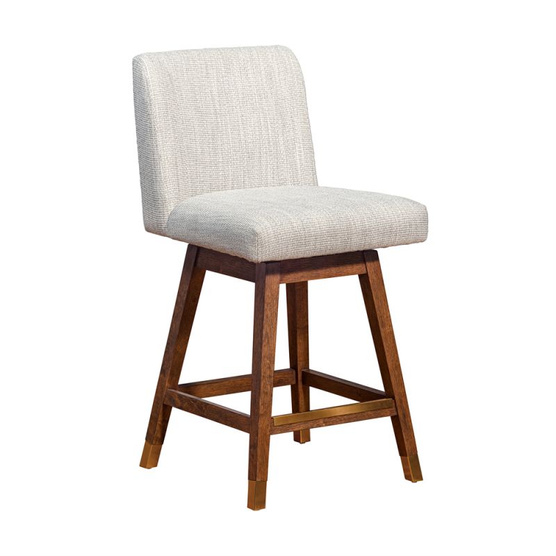 Armen Living  - Basila Swivel Counter Stool in Brown Oak Wood Finish with Beige Fabric - 840254332171