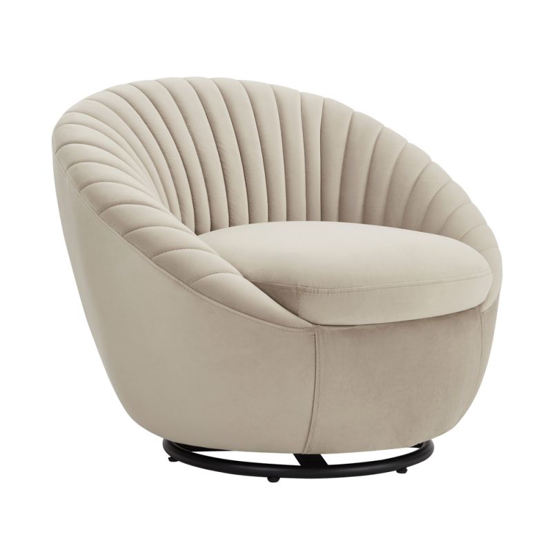 Armen Living - Bella Biege Velvet Swivel Accent Chair with Black Base - LCBLCHBEIGE