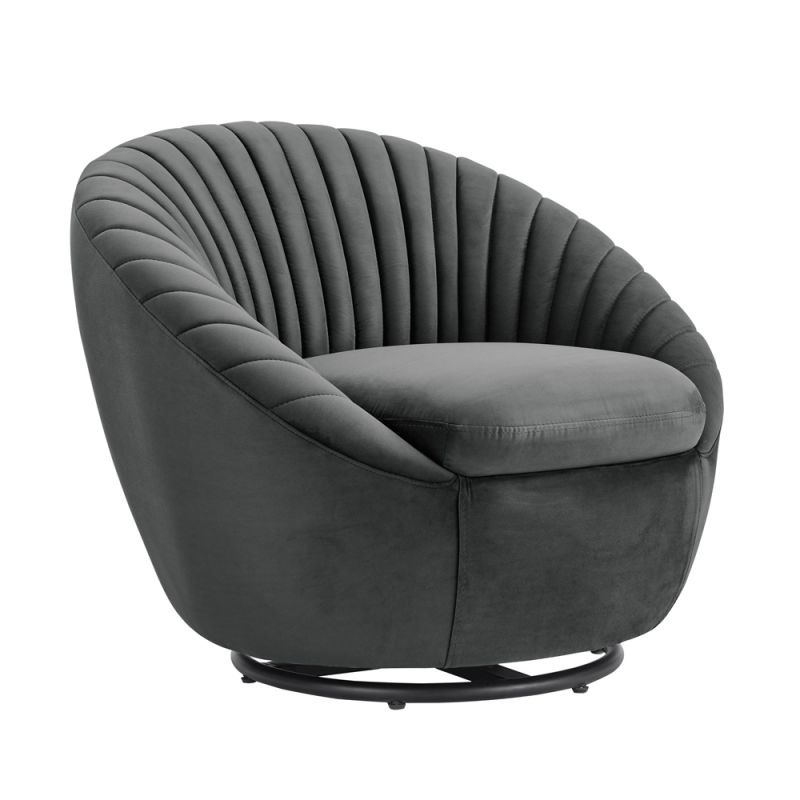 Armen Living - Bella Dark Gray Velvet Swivel Accent Chair with Black ...
