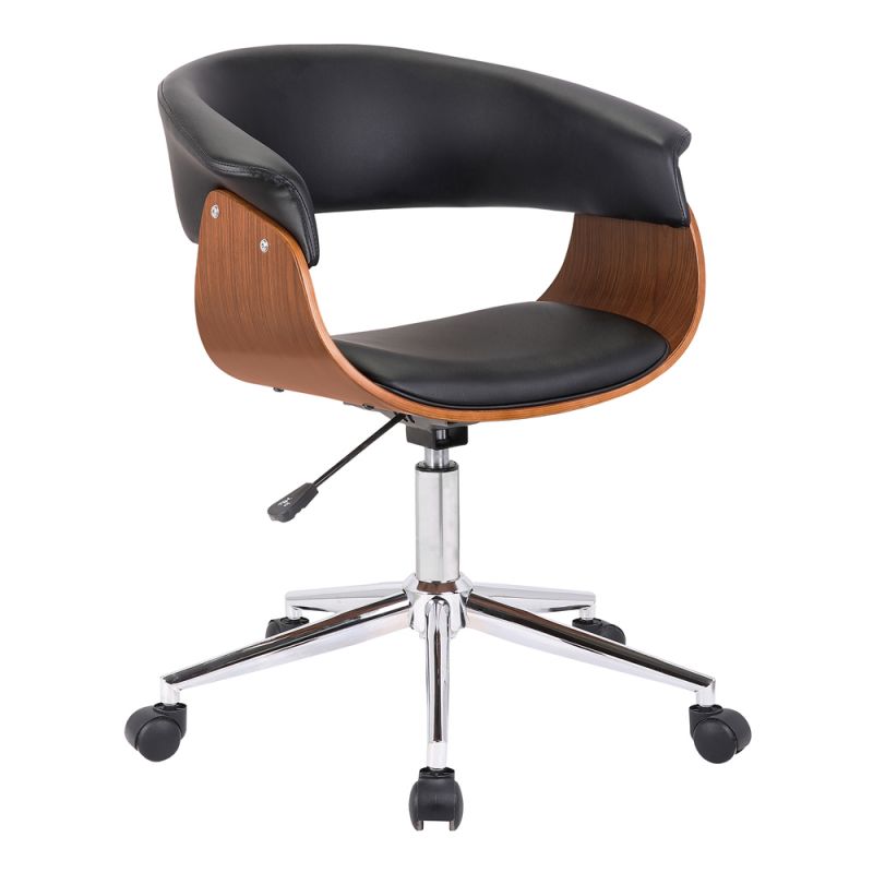 Armen Living - Bellevue Mid-Century Office Chair in Chrome Finish with Black Faux Leather and Walnut Veneer - LCBVOFCHWABL