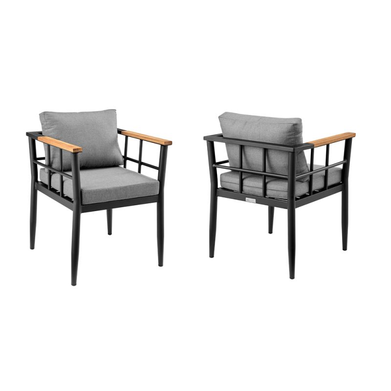 Armen Living - Beowulf Outdoor Patio Dining Chair in Aluminum and Teak with Grey Cushions  (Set of 2) - 840254332881