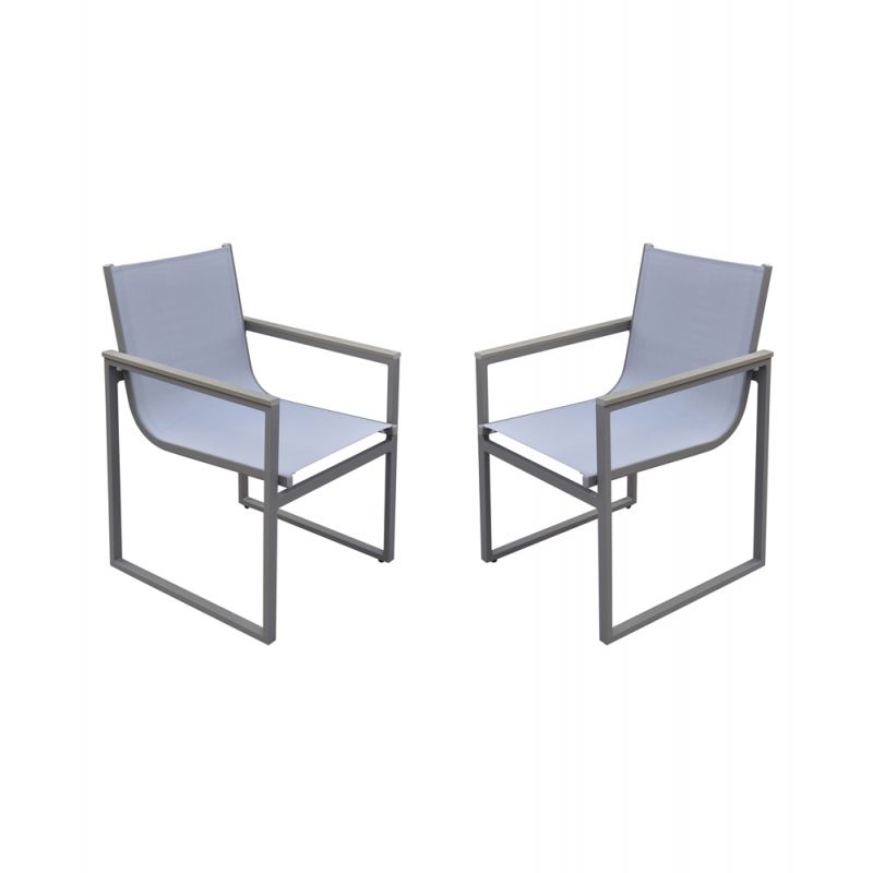 Armen Living - Bistro Outdoor Patio Dining Chair in Grey Powder Coated Finish with Grey Sling Textilene and Grey Wood Accent Arms (Set of 2) - LCBICHGR