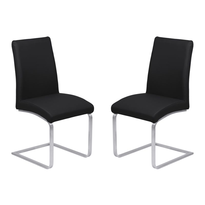 Armen Living - Blanca Contemporary Dining Chair in Black Faux Leather with Brushed Stainless Steel Finish (Set of 2) - LCBLSIBLBS - CLOSEOUT