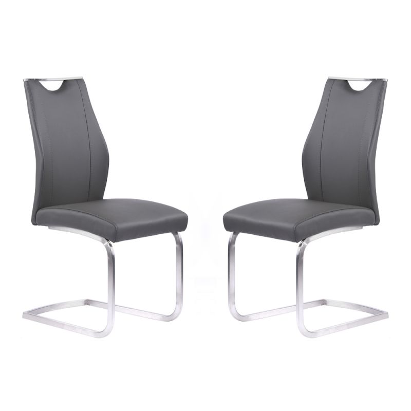 Armen Living - Bravo Contemporary Dining Chair in Gray Faux Leather and Brushed Stainless Steel Finish (Set of 2) - LCBRSIGR