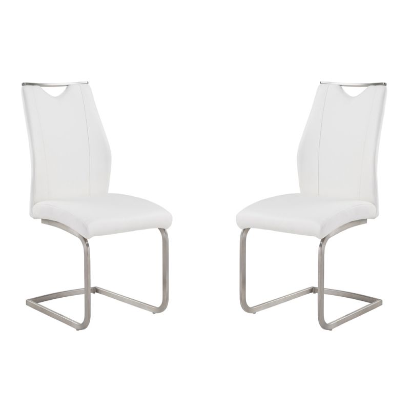Armen Living - Bravo Contemporary Dining Chair In White Faux Leather and Brushed Stainless Steel Finish (Set of 2) - LCBRSIWH