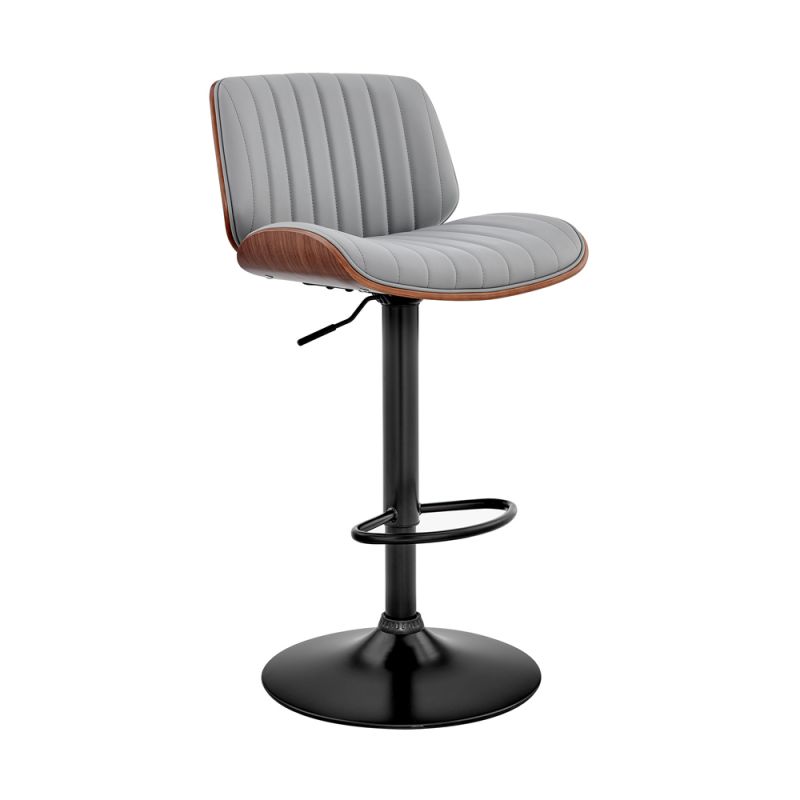 Armen Living - Brock Adjustable Gray Faux Leather and Walnut Wood with Black Finish Bar Stool - LCBCBAWABLGR