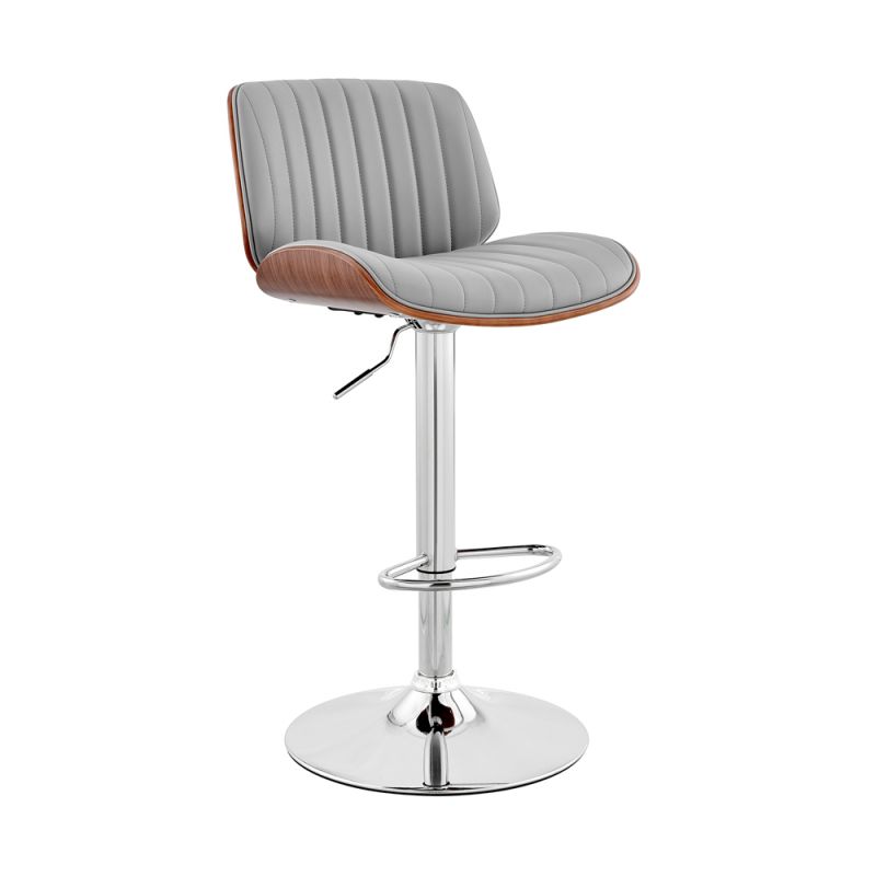 Armen Living - Brock Adjustable Gray Faux Leather and Walnut Wood with Chrome Finish Bar Stool - LCBCBAWAGR