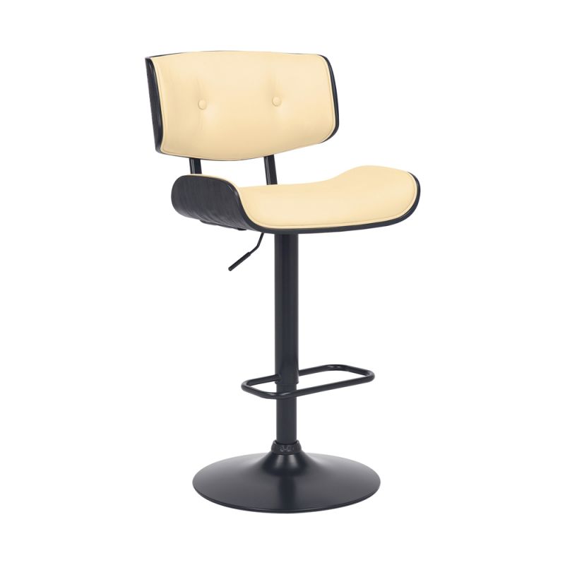 Armen Living - Brooklyn Adjustable Swivel Cream Faux Leather and Black Wood Bar Stool with Black Base - LCBRBABLCR