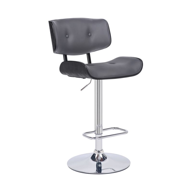 Armen Living - Brooklyn Adjustable Swivel Grey Faux Leather and Black Wood Bar Stool with Chrome Base - LCBRBACHRGR