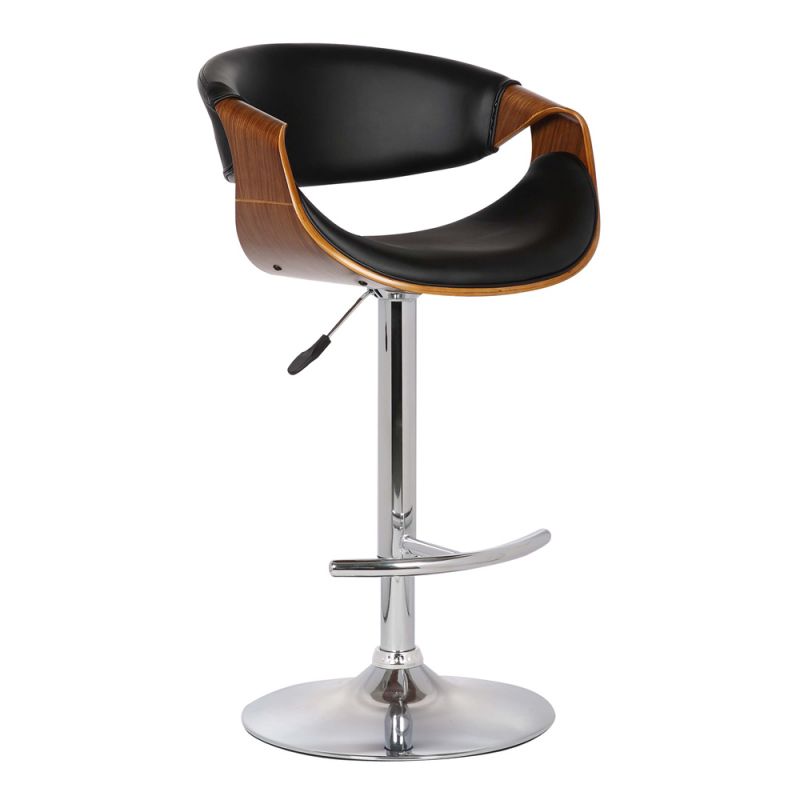 Armen Living - Butterfly Adjustable Height Swivel Black Faux Leather and Walnut Wood Bar Stool with Chrome Base  - LCBUBAWABL