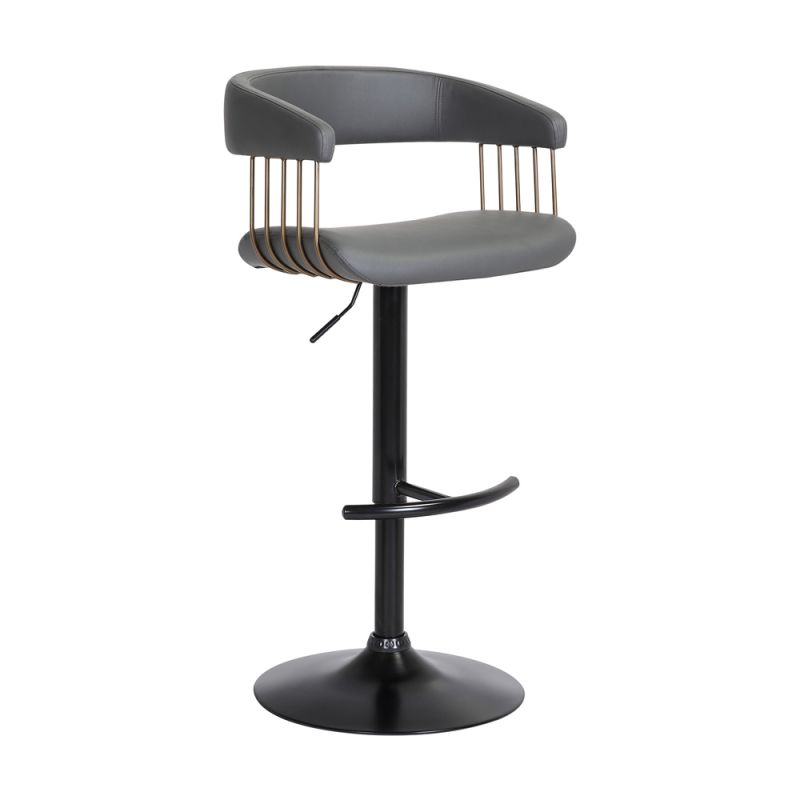 Armen Living  - Calista Adjustable Bar Stool in Grey Faux Leather with Golden Bronze and Black Metal - LCCABACOGRY