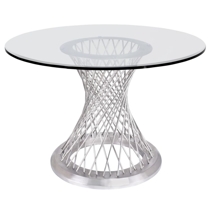 Armen Living - Calypso Contemporary Dining Table in Brushed Stainless Steel with Clear Tempered Glass Top - LCCPDIBABS
