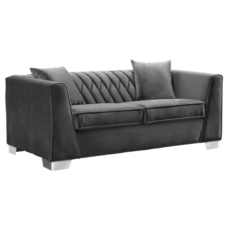 Armen Living - Cambridge Contemporary Loveseat in Brushed Stainless Steel and Dark Gray Velvet - LCCM2GR