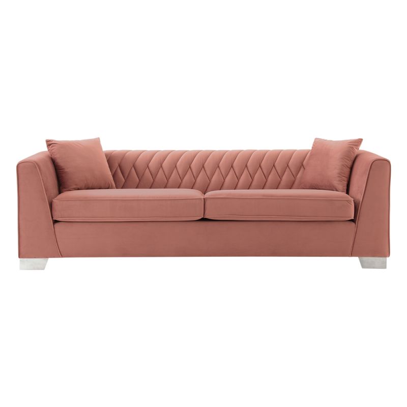 Armen Living - Cambridge Contemporary Sofa in Brushed Stainless Steel and Blush Velvet - LCCM3BLUSH