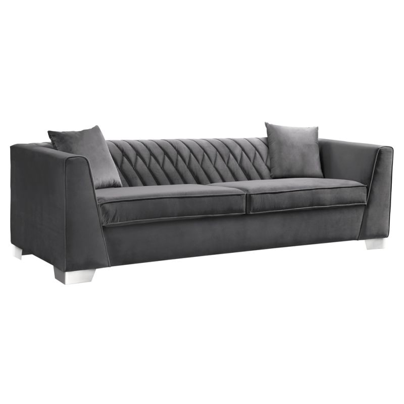 Armen Living - Cambridge Contemporary Sofa in Brushed Stainless Steel and Dark Gray Velvet - LCCM3GR