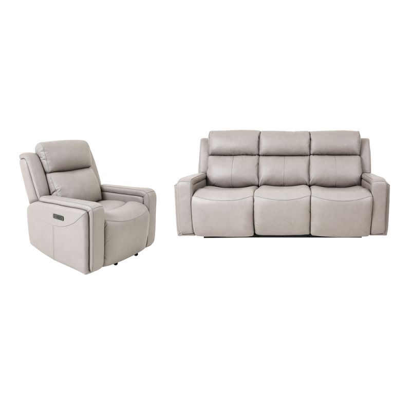 Armen Living - Claude Dual Power Headrest and Lumbar Support Reclining 2 Piece Sofa and Recliner Set in Light Grey Genuine Leather - SETCLGRY2PC