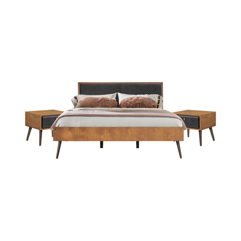 Armen Living - Coco Rustic 3 Piece Upholstered Platform Bedroom set in King with 2 Nightstands  - SETCOBDKG3A