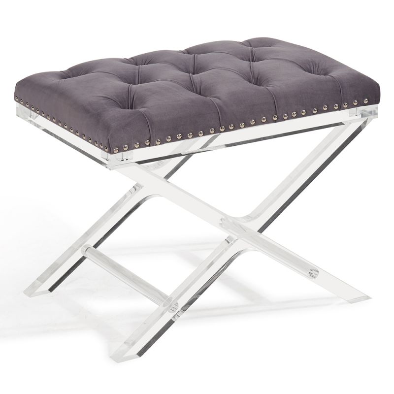 Armen Living - Cody Modern and Contemporary Tufted Ottoman in Gray Velvet with Acrylic Legs - LCCOOTGRAY