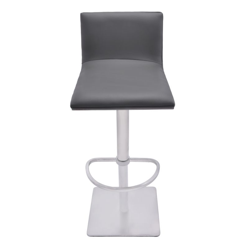 Armen Living - Crystal Adjustable Height Swivel Grey Faux Leather and Grey Walnut Bar Stool with Brushed Stainless Steel Base - LCCRBAGRBS