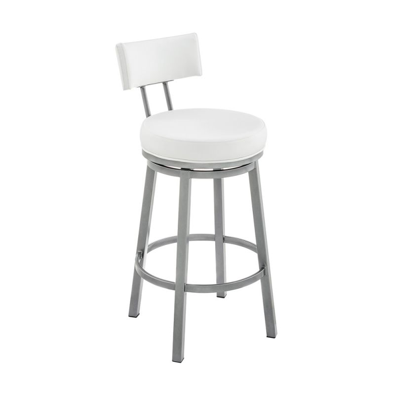 Armen Living - Dalza Swivel Counter or Bar Stool in Cloud Finish with White Faux Leather - 840254333567