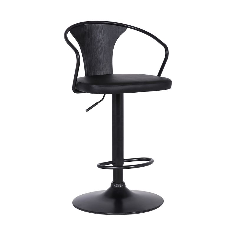 Armen Living - Eagle Adjustable Height Swivel Black Faux Leather and Wood Bar Stool with Black Metal Base - LCEASWBABLBL