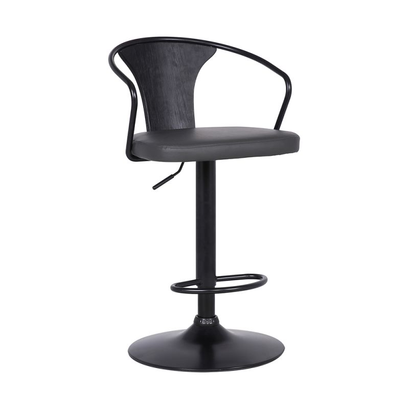 Armen Living - Eagle Adjustable Height Swivel Grey Faux Leather and Black Wood Bar Stool with Black Metal Base - LCEASWBABLGR