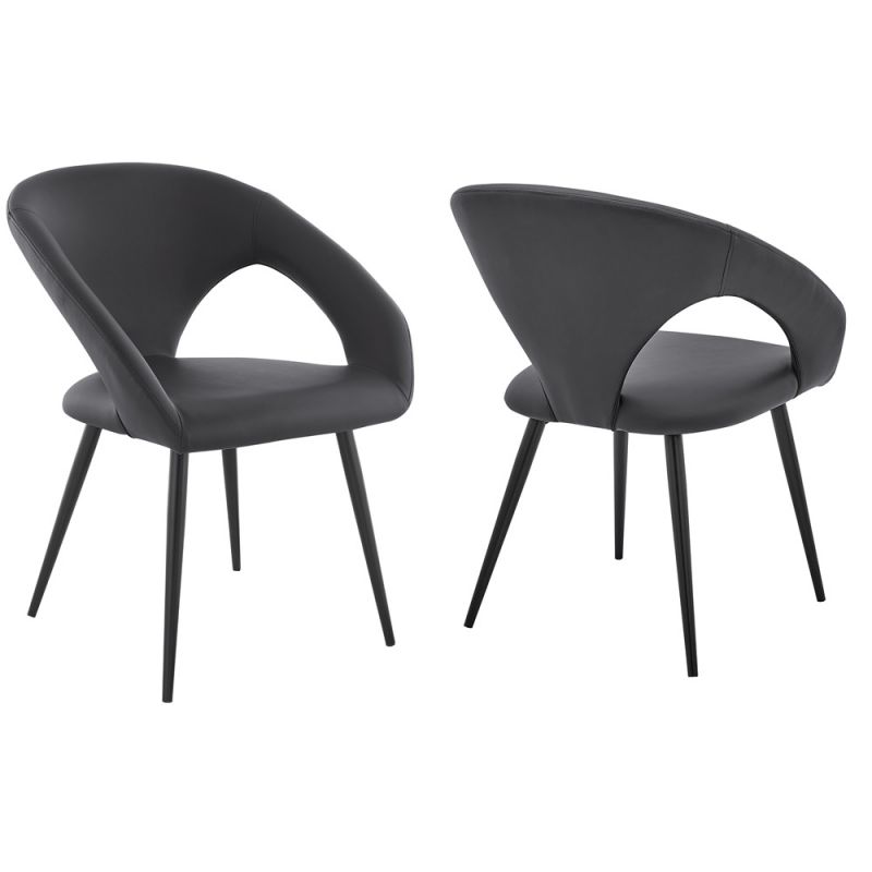 Armen Living - Elin Gray Faux Leather and Black Metal Dining Chairs (Set of 2) - LCELCHBLGR