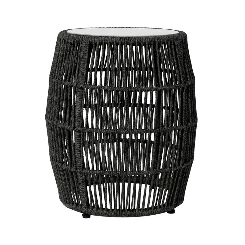 Armen Living - Emory Indoor Outdoor Garden Stool End Table in Charcoal Rope and Grey Stone - 840254336001