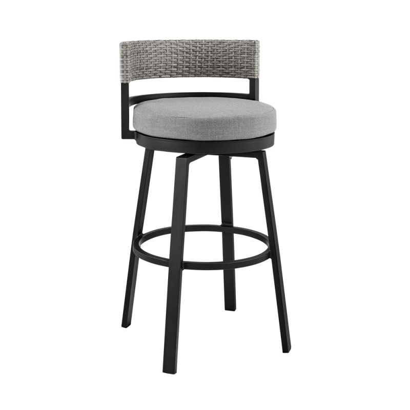 Armen Living - Encinitas Outdoor Patio Counter Height Swivel Bar Stool in Aluminum and Wicker with Grey Cushions - LCECBAGR26