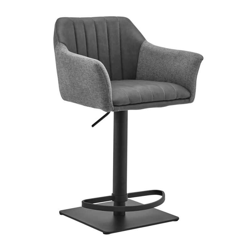 Armen Living - Erin Adjustable Gray Faux Leather and Fabric Metal Swivel Bar Stool - LCERBAGRBL
