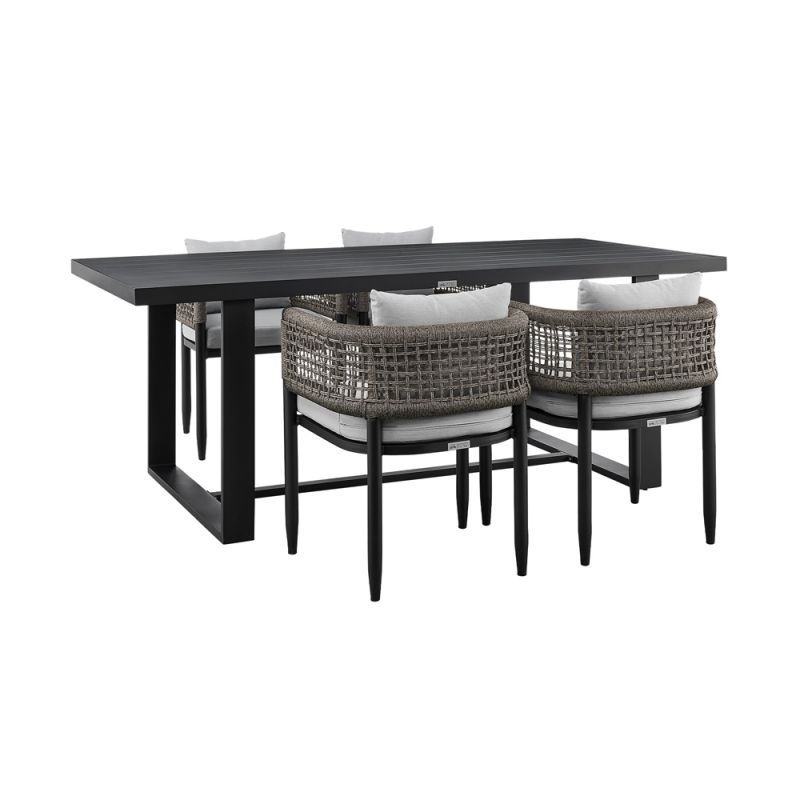 Armen Living - Felicia Outdoor Patio 5-Piece Dining Table Set in Aluminum with Grey Rope and Cushions - 840254333314