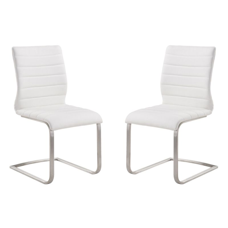 Armen Living - Fusion Contemporary Side Chair In White and Stainless Steel (Set of 2) - LCFUSIWH
