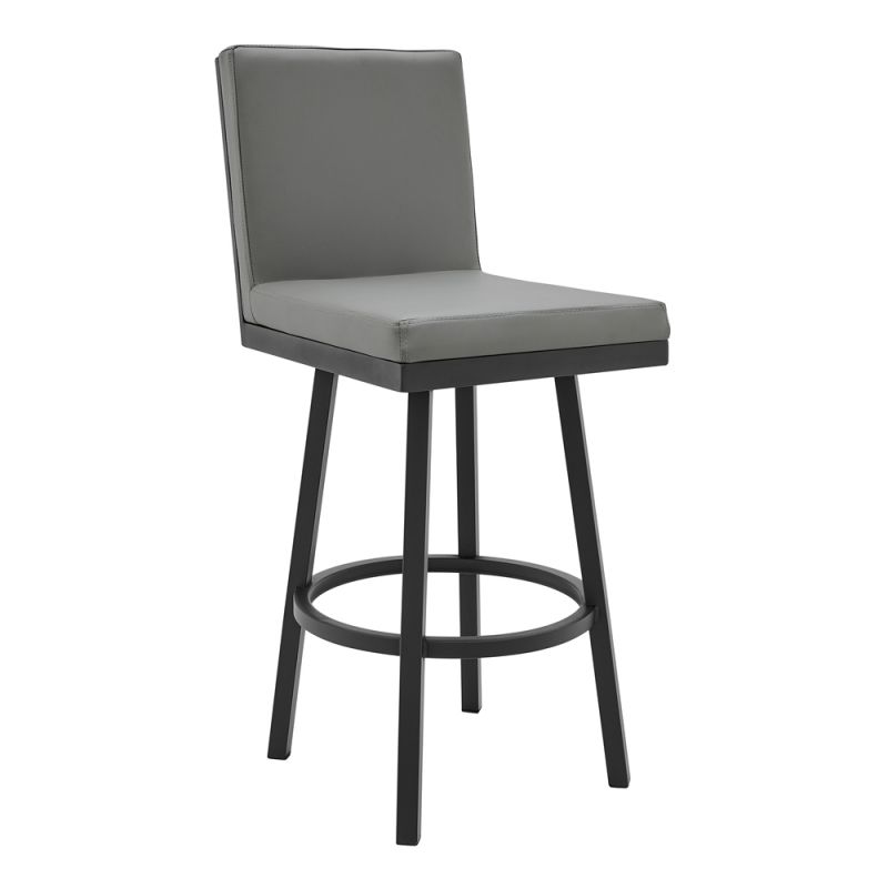 Armen Living - Gem Swivel Modern Black Metal and Gray Faux Leather Bar and Counter Stool - LCGEBABLGR30