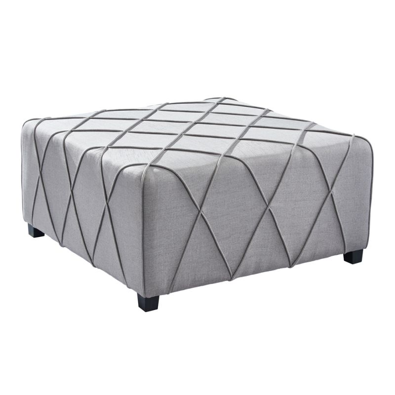 Armen Living - Gemini Contemporary Ottoman in Silver Linen with Piping Accents and Wood Legs - LCGMOTSLV
