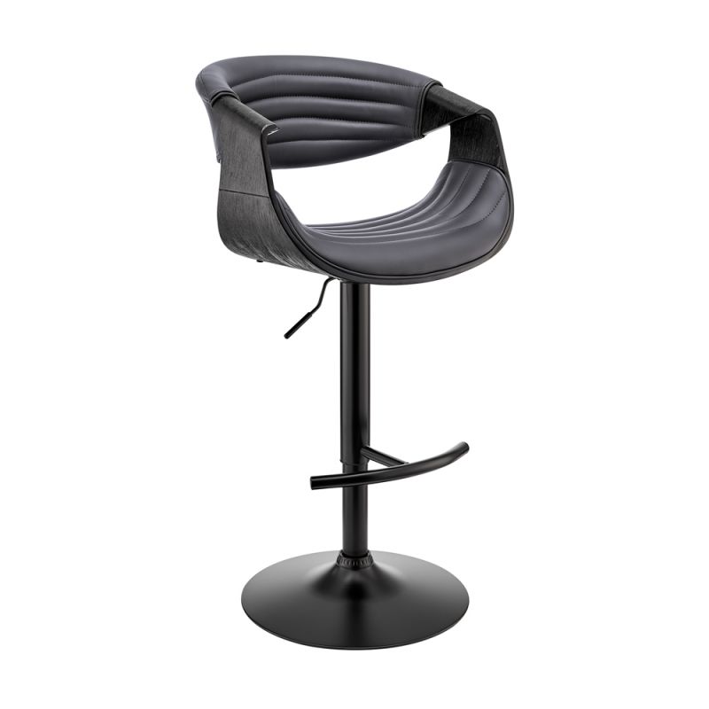 Armen Living - Gionni Adjustable Swivel Grey Faux Leather and Black Wood Bar Stool with Black Base - LCGNBABLGR