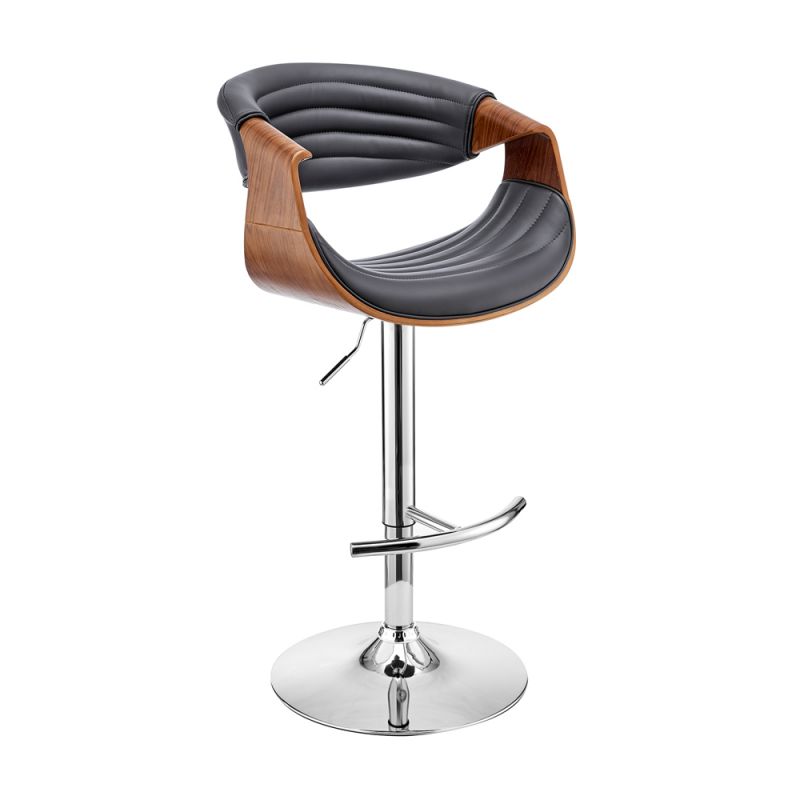 Armen Living - Gionni Adjustable Swivel Grey Faux Leather and Walnut Wood Bar Stool with Chrome Base - LCGNBAWAGR